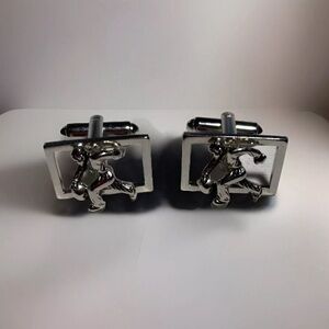 Bowling Bowler Cufflinks Vintage Shields Figural Silvertone Metal